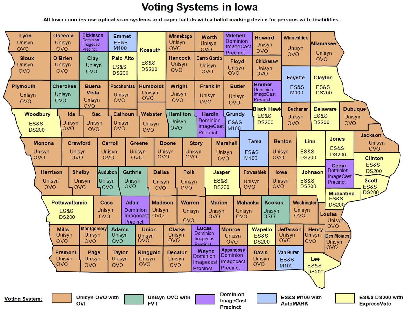 2020_Iowa_Voting_Systems_By_County_Map USA Devolution